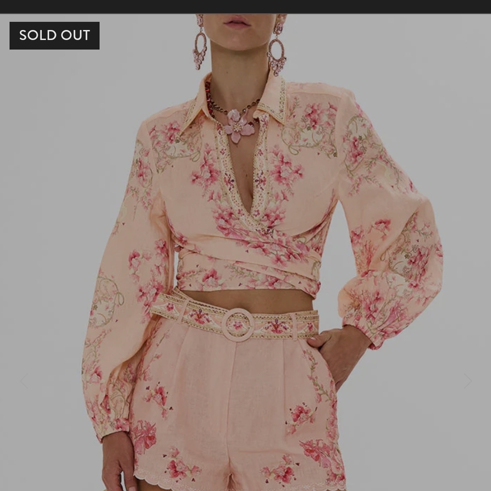 Camilla Peach Floral Wrap Blouse